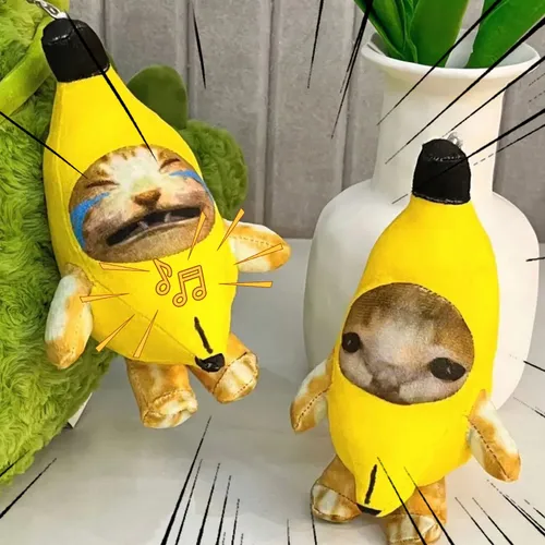 Banane Katze weinen Katze Schlüssel anhänger Banane Miau Quietschen Puppe lustige Stofftier