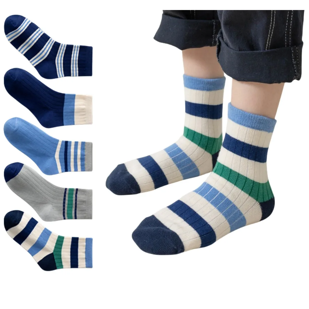 5 Paar Kinder-Baumwollsocken für Jungen und Mädchen, hochwertige, atmungsaktive Socken, modisches Design, Studenten, Schulsocken Image