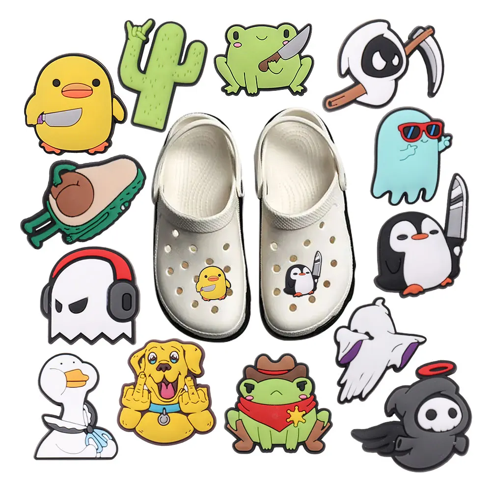 13 teile/satz Killer Ente Frosch Pinguin PVC Cartoon schuh Schnalle Fit Armbänder DIY Charms Dekorationen Kinder Schuhe Ornamente