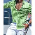 Camicia stampata a righe verdi a maniche lunghe da uomo nuova 2023 abbigliamento da uomo di lusso