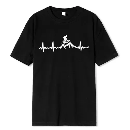 Mountainbike Heartbeat Biking Print Herren T-Shirts Casual Print Sommer Kurzarm schwarz T-Shirt