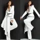 Weiß Overall Frauen Anzug Set Blazer Hosen Mosaik Farbe Designer V Neck Party Prom Kleid Rot Teppich