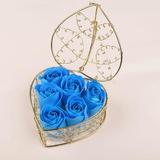 YEAHOO Floral Scented Bath Soap Rose Flower Petals Iron Basket Gift Box Artificial Flowers Valentine s Day Christmas Romantic Gifts Wedding Decorations(blue)