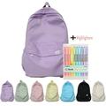 Laidan-Women Backpack Female Travel Bag Backpacks Erasable Highlighters+Schoolbag for Teenage Girls Solid Color Bookbag-Purple