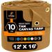 Xpose Safety Canvas Tarp - 10oz Tan Poly Canvas Tarps Heavy Duty Water Resistant with Brass Grommets- Multipurpose Outdoor Tarpaulin for Camping Canopy Trailer Equipment Cover 12 x 16