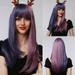 KIHOUT Deals 45cm High Temperature Silk Cos Wig Blue Purple Two-tone Long Straight Hair With Rose Net