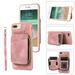 for iPhone 7 Plus/8 Plus Wallet Case Crossbody Strap Zipper Phone Case with Card Holder Wrist Strap Purse Cover with Kickstand Compatible with iPhone 7 Plus/8 Plus - Pink