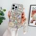 Case for iPhone 13 Pro Glitter Case for Women Girls 3D Glitter Sparkle Bling Case Luxury Shiny Crystal Rhinestone Diamond Bumper Clear Gems Cute Wrist Strap Case Cover - Silver