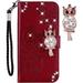 case for Samsung Galaxy S21 Ultra (Not S21) Case for Women Glitter Bling Diamond PU Leather Wallet Phone Case with Wsrist String Full Body Protective Flip Cover for Samsung Galaxy S21 Ultra Owl Red