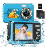 4K Waterproof Camera Underwater Camera 48MP Digital Camera Video Recorder Selfie Dual Screens 16X Digital Zoom 11FT Fill Light Underwater Camera for Snorkeling Kids