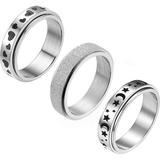 3Pcs Stainless Steel Fidget Spinner Ring for Women Men Wedding Band Rings Set Anxiety Stress Relieving