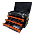 3 Drawers Tool Box with Mechanic Tool Set Heavy Duty Metal Organizer Case with Key Locking and Pull Handle Household Hand Tool Kit with Socket Wrench Sets for Handyman Homeowner