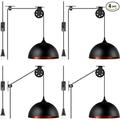 VIHOSE 4 Pack Plug in Pendant Light Industrial Metal Hanging Lamps E26 E27 Black Hanging Light Fixture with Plug in Cord 14.76ft On/Off Switch Adjustable Pulley Wall Light for Home Restaurant Kitchen