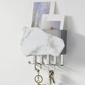 Key Hook Wall Mounted Key Holder with Storage Box - 5 Hooks White Marble Texture Look Key Rack for Hanging Keys Entryway