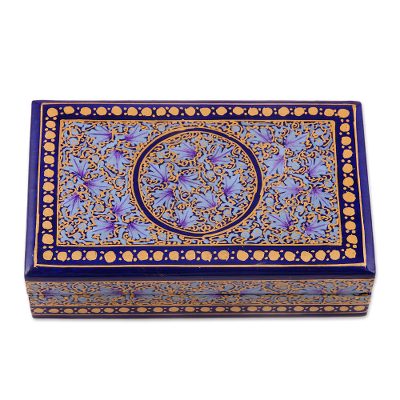 Kashmir Tradition,'Blue and Gold Velvet-Lined Decorative Box'