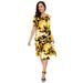 Plus Size Women's A-Line Jersey Dress by Jessica London in Sunset Yellow Graphic Floral (Size 26/28)