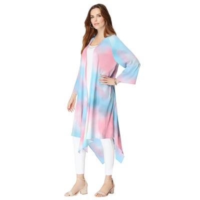 Plus Size Women's Hanky-Hem Kimono by Roaman's in Multi Soft Mist (Size M/L)