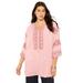 Plus Size Women's Embroidered Peasant Blouse by June+Vie in Soft Blush Boho Embroidered (Size 10/12)