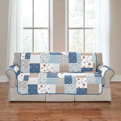 Printed Patchwork Sofa Cover by BrylaneHome in Blue Multi