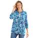 Plus Size Women's Perfect Long-Sleeve Cardigan by Woman Within in White Blue Blossom (Size 5X) Sweater