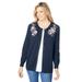 Plus Size Women's Perfect Long-Sleeve Cardigan by Woman Within in Navy Floral Embroidery (Size 3X) Sweater