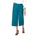 Plus Size Women's Stretch Cotton Chino Wide-Leg Crop by Jessica London in Deep Teal (Size 16 W)