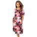 Plus Size Women's Stretch Knit A-Line Dress by Jessica London in Tea Rose Graphic Floral (Size 14/16)