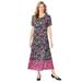Plus Size Women's Short-Sleeve Crinkle Dress by Woman Within in Navy Garden Border (Size 5X)