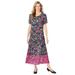 Plus Size Women's Short-Sleeve Crinkle Dress by Woman Within in Navy Garden Border (Size 4X)