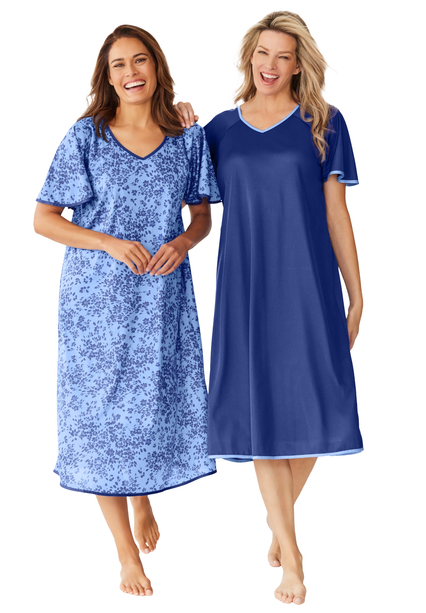Plus Size Women's 2-Pack Short Silky Gown by Only Necessities in Ultra Blue French Blue Flower (Size 5X) Pajamas