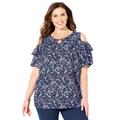 Plus Size Women's Open-Shoulder Georgette Top by Catherines in Navy Spring Floral (Size 0XWP)