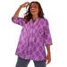 Plus Size Women's Pintuck Buttonfront Blouse by Catherines in Berry Pink Batik Geo (Size 1XWP)