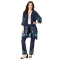 Plus Size Women's Floral Embroidered Kimono by Roaman's in Navy Embroidered Floral (Size 3X/4X)