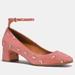 Coach Shoes | Coach Ankle Strap Pumps Block Heels Shoes Pink Suede Prairie Print 8.5 | Color: Pink | Size: 8.5
