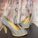 Michael Kors Shoes | Michael Kors Striped Peep Toe Cork Heels Womens Sz 6m | Color: Blue/White | Size: 6