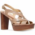 Michael Kors Shoes | Michael Kors Women's Audrina Leather Peep Toe Casual Slingback Sandals - 10 | Color: Tan | Size: 10