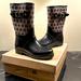 Michael Kors Shoes | Michael Kors Monogram Mid Rain Boot With Rubber Soles | Color: Black/Tan | Size: 6