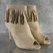 Kate Spade New York Shoes | Nib Kate Spade Iselin Beige Suede Crystal Studded Fringe Peep Toe Booties 7b Anb | Color: Tan | Size: 7b