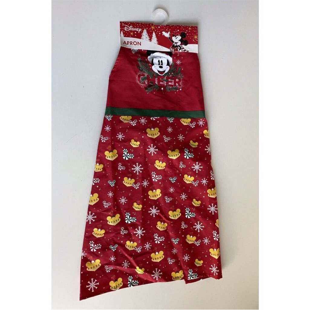 Disney Kitchen | Disney Mickey Mouse Santa Hat Christmas Cheer Kitchen Farmhouse Full Apron New | Color: Green/Red | Size: Os