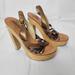 Michael Kors Shoes | Michael Kors Womens Sandals Leather Wood Platform High Heels Brown Sexy Size 7.5 | Color: Brown/Tan | Size: 7.5