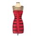 BCBGMAXAZRIA Cocktail Dress - Mini Scoop Neck Sleeveless: Red Print Dresses - Women's Size 2