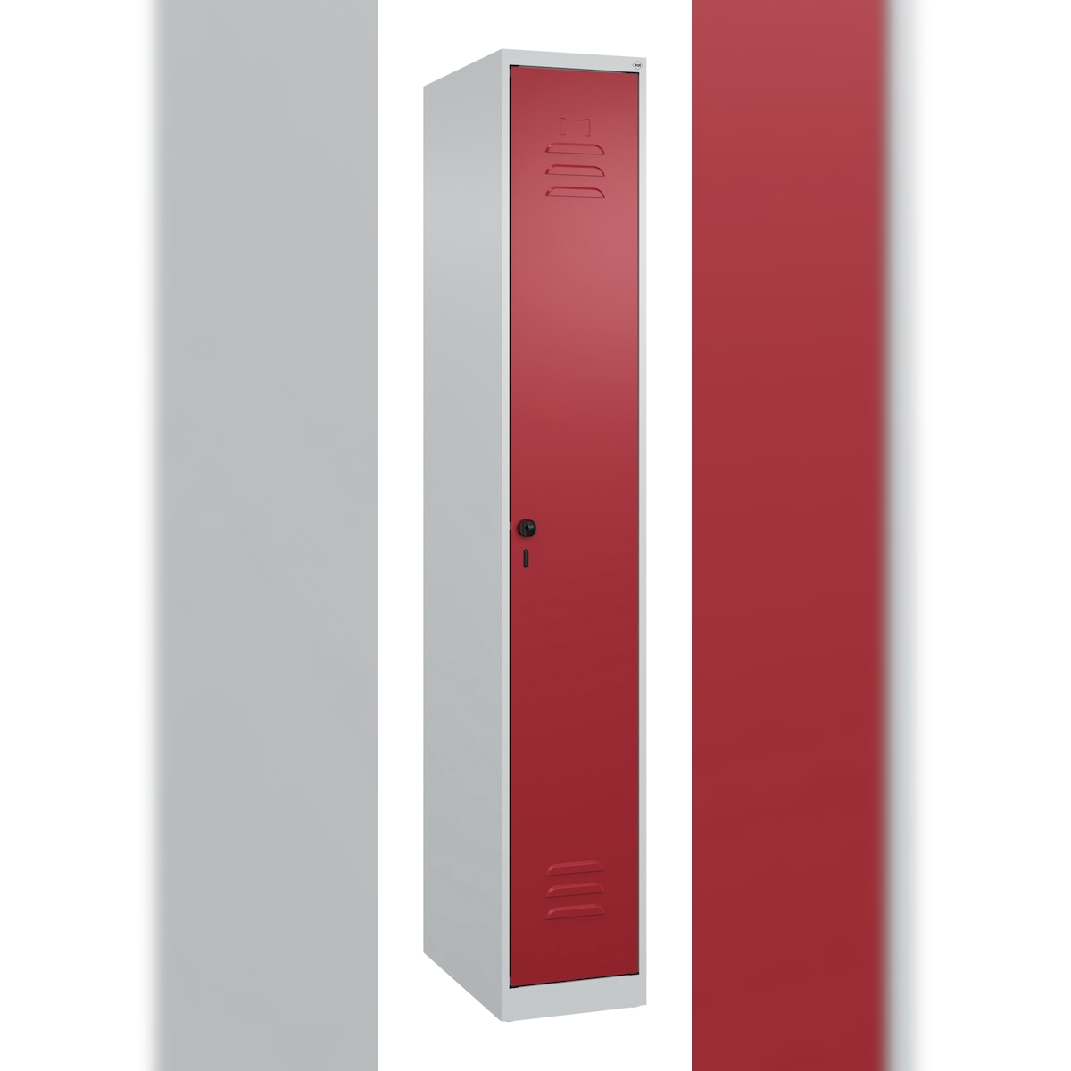 C+P Spind Classic PLUS, 1 Abteil, HxBxT 185x30x50cm, Sicherheitsdrehriegel, Hellgrau/Rubinrot von PROREGAL Image