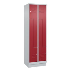 C+P Z-Spind Classic PLUS, Sockel, 4 Abteile, HxBxT 195x60x50cm, Zylinderschloss, Hellgrau/Rubinrot von PROREGAL Image