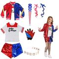 Mprocen Quinn Costume Quinn Cosplay Costume, Quinn Fancy Dress for Kids Adult Jacket T-shirt Shorts Gloves, Clown Girl Cosplay Costume for Halloween Carnival Cosplay (Kid, 140cm)