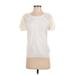 leo & ugo Short Sleeve Top Ivory Print Scoop Neck Tops - Women's Size 1