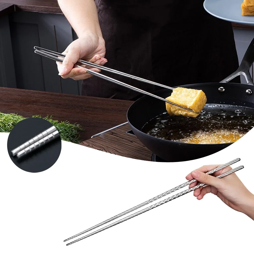Baguettes de cuisine en acier inoxydable, baguettes de cuisine Extra longues pour frire des nouilles alimentaires, baguettes de Sushi, ustensile de cuisine