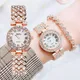 Montre de luxe en or Rose pour femmes 2 pièces à la mode Quartz diamant Bracelet élégant