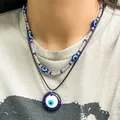 Tour de cou en cuir avec pendentif œil bleu porte-bonheur tour de cou en perles Boho acrylique