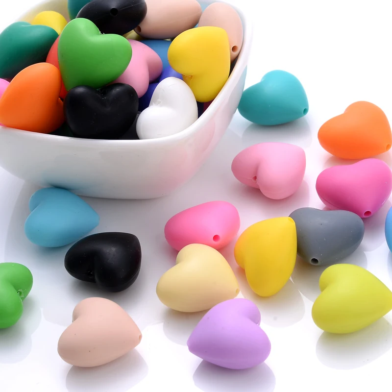 Anneau de dentition en Silicone pour bébé, 10 pièces, 18x20mm, perles de qualité alimentaire, cœur de pêche, pour bricolage, Clips de sucette écologiques, chaîne Beacelet