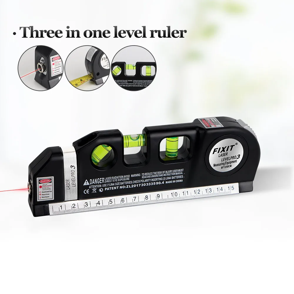 Mehrzweck-Laser-Wasserwaage, horizontales Messgerät für vertikale Kreuzlinien, 2,4 m, Standard- und metrische Lineale, Messung des Wasserwaage-Lasers Image